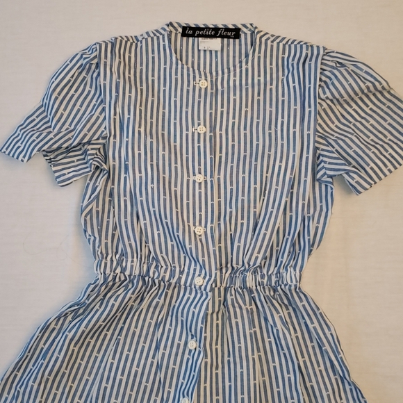 EUC Vintage Boys Blue and White Stripe Romper Sz 6 - Picture 2 of 7